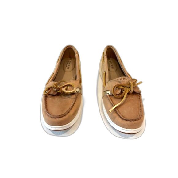 Sperry Top Sider Starfish Boat Shoes Tan Brown Leather Size 10 Gold Preppy - Picture 3 of 9